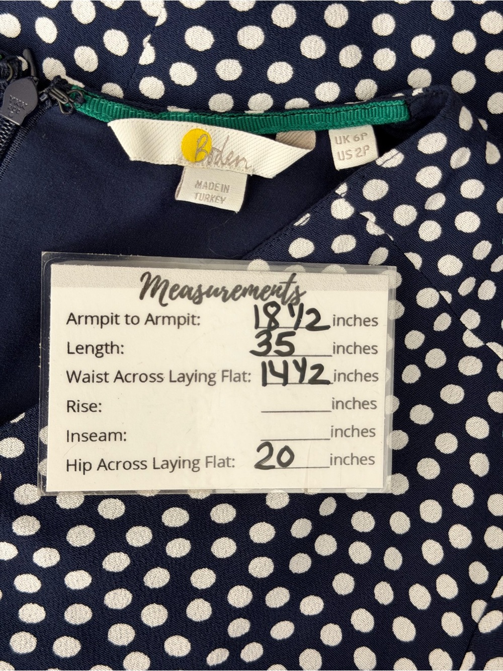 Boden “Jemima” Ruched Short Sleeved Dress Navy & White Polka Dot. Size 2P. NWOT - Picture 4 of 16